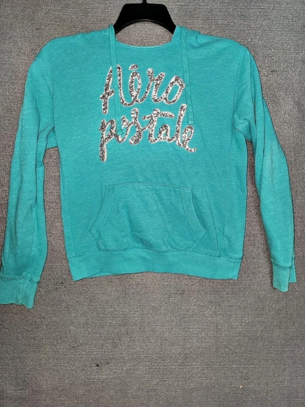#469 Aeropostale Aero Postale Graphic Hoodie Blue Size Medium With Sequins